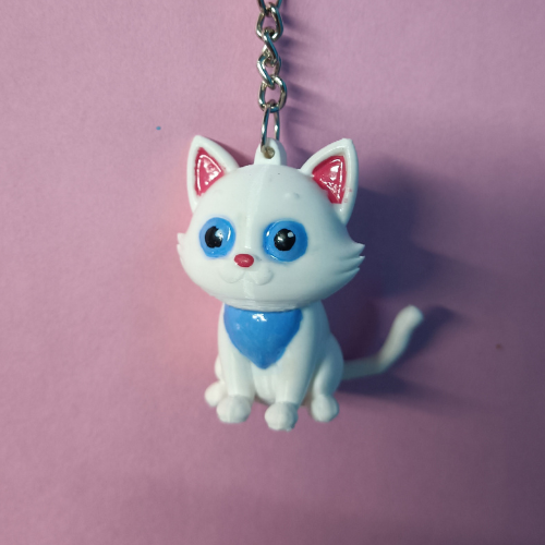 3d printed cat keychain – white | cute cat key ring for cat lovers & gifts